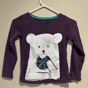 Lands' End Purple Long Sleeve Kids Tee with Bear Graphic